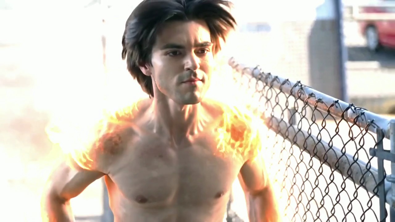 A performer enhanced with a cinematic fire effect